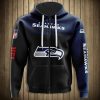 NFL Seattle Seahawks Navy Black Skull Zip Up Hoodie