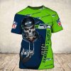 NFL Seattle Seahawks Navy Green Skull T-Shirt
