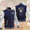 NBA Brooklyn Nets Navy Blue White Baseball Jacket