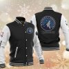 NBA Minnesota Timberwolves Black White Baseball Jacket