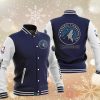 NBA Minnesota Timberwolves Navy Blue White Baseball Jacket
