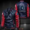 NBA Minnesota Timberwolves Navy Red Leather Bomber Jacket