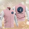 NBA Minnesota Timberwolves Pink White Baseball Jacket