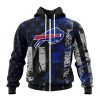 NFL Buffalo Bills Custom Name Number Classic Grunge American Flag Zip Up Hoodie