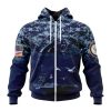 NFL Carolina Panthers Custom Name Number Honor US Navy Veterans Zip Up Hoodie