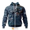 NFL Carolina Panthers Custom Name Number Navy Skull Camo Veteran Zip Up Hoodie