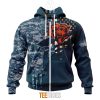NFL Chicago Bears Custom Name Number Navy Skull Camo Veteran Zip Up Hoodie