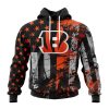 NFL Cincinnati Bengals Custom Name Number Classic Grunge American Flag Pullover Hoodie