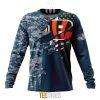 NFL Cincinnati Bengals Custom Name Number Navy Skull Camo Veteran Sweatshirt