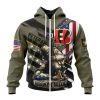 NFL Cincinnati Bengals Custom Name Number Veterans Kneeling Soldier Zip Up Hoodie