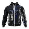 NFL Dallas Cowboys Custom Name Number Classic Grunge American Flag Zip Up Hoodie