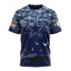 NFL Dallas Cowboys Custom Name Number Honor US Navy Veterans T-Shirt