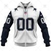 NFL Dallas Cowboys Custom Name Number White Alternate Jersey Zip Up Hoodie