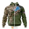 NFL Detroit Lions Custom Name Number Green Camo US Military Zip Up Hoodie