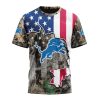 NFL Detroit Lions Custom Name Number USA Flag Camo Realtree T-Shirt