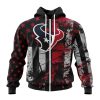 NFL Houston Texans Custom Name Number Classic Grunge American Flag Zip Up Hoodie