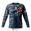 NFL Houston Texans Custom Name Number Navy Skull Camo Veteran Sweatshirt