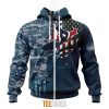 NFL Houston Texans Custom Name Number Navy Skull Camo Veteran Zip Up Hoodie