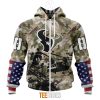 NFL Houston Texans Custom Name Number Veteran Salute To Service Zip Up Hoodie