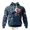 NFL Kansas City Chiefs Custom Name Number Navy Skull Camo Veteran Pullover Hoodie