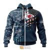 NFL Kansas City Chiefs Custom Name Number Navy Skull Camo Veteran Zip Up Hoodie