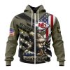 NFL Kansas City Chiefs Custom Name Number Veterans Kneeling Soldier Zip Up Hoodie