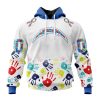 NFL Los Angeles Chargers Custom Name Number Autism Awareness Hands Pullover Hoodie