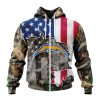 NFL Los Angeles Chargers Custom Name Number USA Flag Camo Realtree Zip Up Hoodie