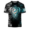 NFL Miami Dolphins Custom Name Number Rose Dragon T-Shirt