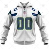 NFL Seattle Seahawks Custom Name Number White Road Jersey Zip Up Hoodie