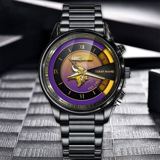 NFL Minnesota Vikings Custom Name Fan Gifts Steel Watch