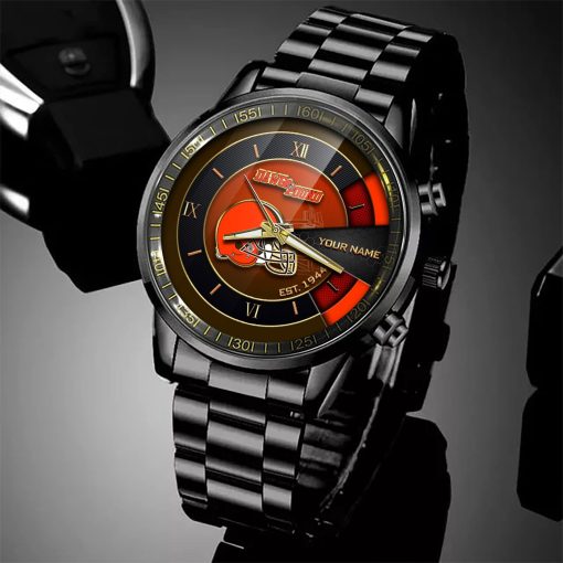 NFL Cleveland Browns Custom Name Fan Gifts Steel Watch