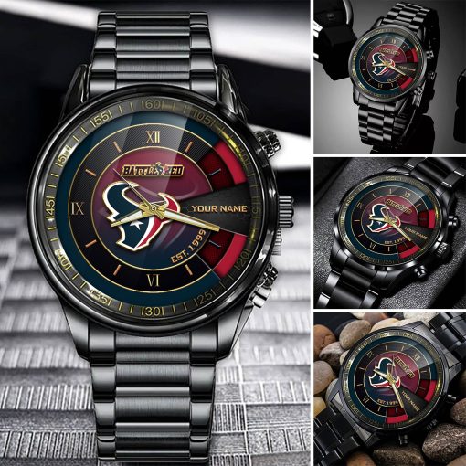 NFL Houston Texans Custom Name Fan Gifts Steel Watch