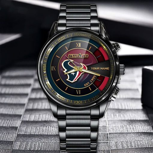 NFL Houston Texans Custom Name Fan Gifts Steel Watch