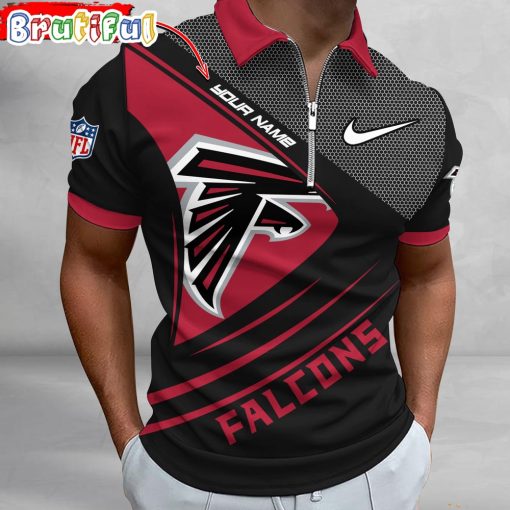 NFL Atlanta Falcons Custom Name Fan Edition Zipper Polo Shirt