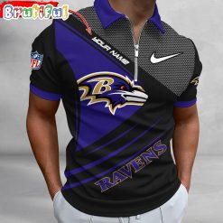 NFL Baltimore Ravens Custom Name Fan Edition Zipper Polo Shirt