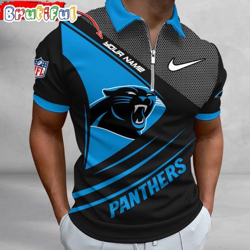 NFL Carolina Panthers Custom Name Fan Edition Zipper Polo Shirt