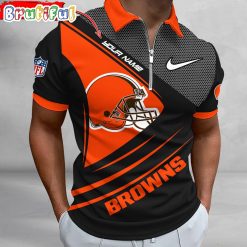 NFL Cleveland Browns Custom Name Fan Edition Zipper Polo Shirt