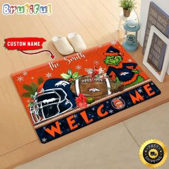 NFL Denver Broncos Custom Name Grinch Christmas Edition Rubber Doormat