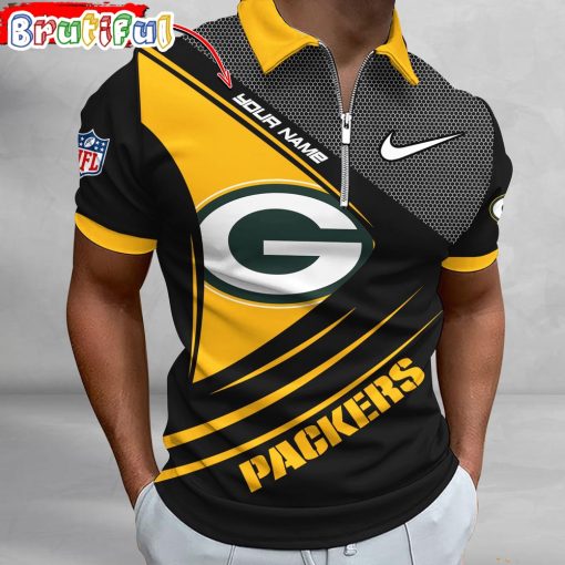 NFL Green Bay Packers Custom Name Fan Edition Zipper Polo Shirt