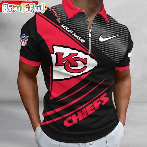 NFL Kansas City Chiefs Custom Name Fan Edition Zipper Polo Shirt