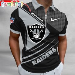 NFL Las Vegas Raiders Custom Name Fan Edition Zipper Polo Shirt