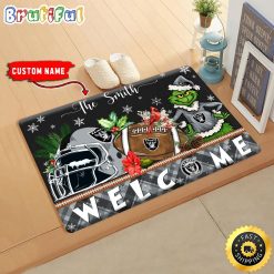NFL Las Vegas Raiders Custom Name Grinch Christmas Edition Rubber Doormat