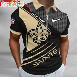 NFL New Orleans Saints Custom Name Fan Edition Zipper Polo Shirt