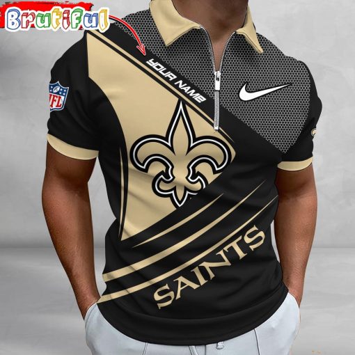 NFL New Orleans Saints Custom Name Fan Edition Zipper Polo Shirt