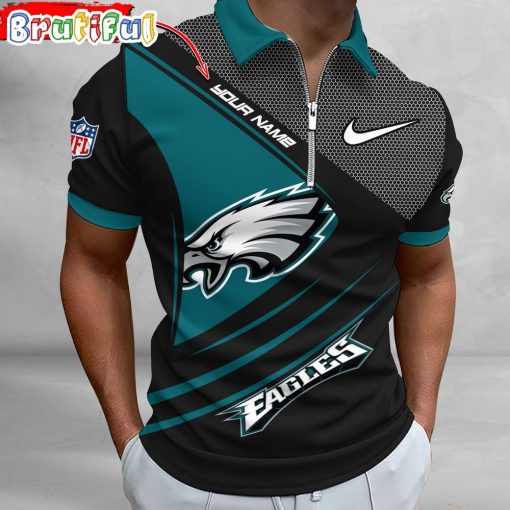 NFL Philadelphia Eagles Custom Name Fan Edition Zipper Polo Shirt