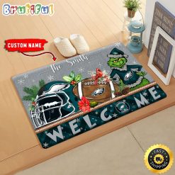 NFL Philadelphia Eagles Custom Name Grinch Christmas Edition Rubber Doormat