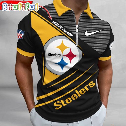 NFL Pittsburgh Steelers Custom Name Fan Edition Zipper Polo Shirt