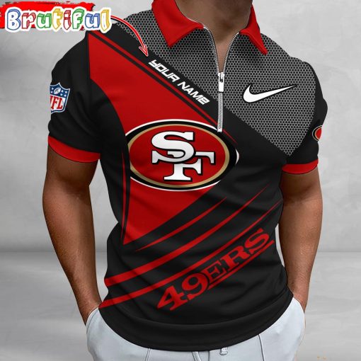 NFL San Francisco 49ers Custom Name Fan Edition Zipper Polo Shirt