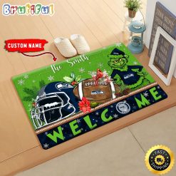 NFL Seattle Seahawks Custom Name Grinch Christmas Edition Rubber Doormat